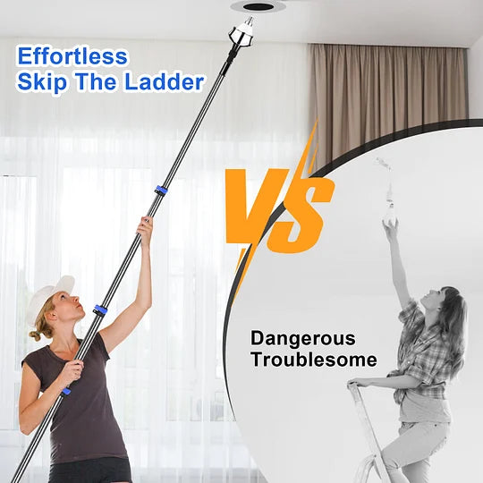 DOBEN Carbon Fiber Light Bulb Changer Pole 18FT Reach, Ultra Light Telescopic Extension Lightbulb Pole for High Ceilings, Recessed & Flood Lights, Incandescent Bulbs, Anit-Corrosion, Extends 3-12FT