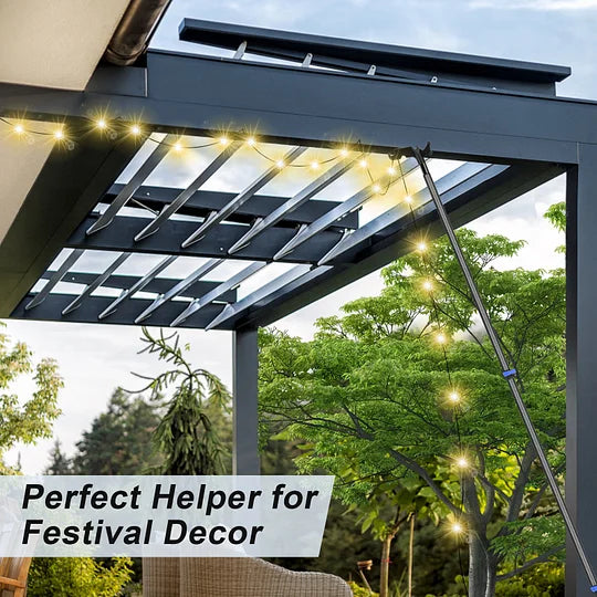 DOBEN Carbon Fiber Christmas Light Pole Hanger Tool Tree, 4.7 to 24FT Telescopic Extension Pole with Utility Hook for Holiday Light Installation, Multi Purpose Pole with Universal Thread Lightweight